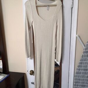 GAP Cream Long Sleeve Ribbed Dress